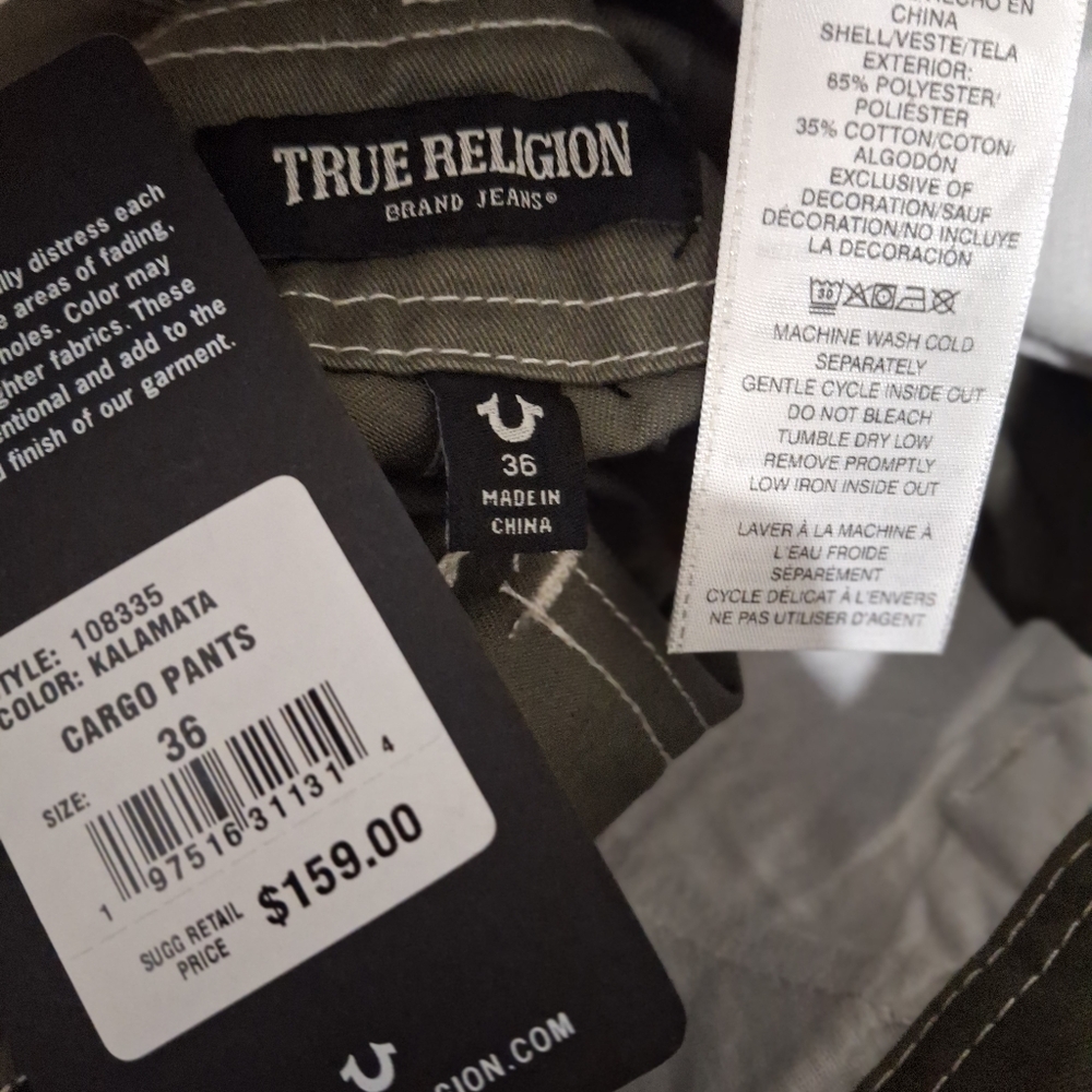 True Religion Green Cargo Pants Size 36x31 NWT - Picture 3 of 4
